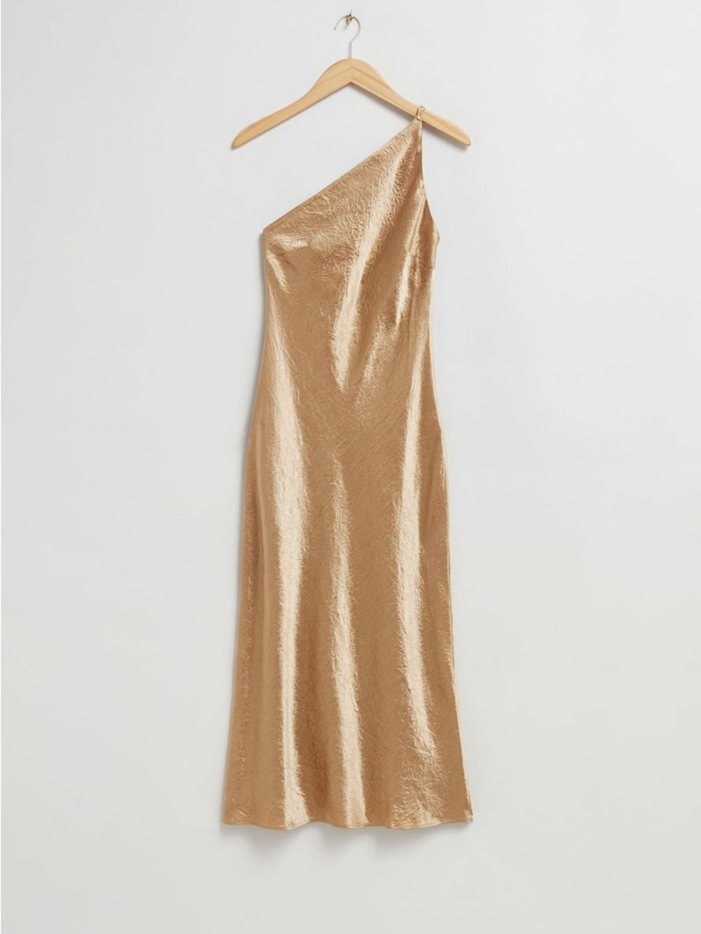 & Other Stories One-Shoulder Metallic Gold Slip Dress Size 6